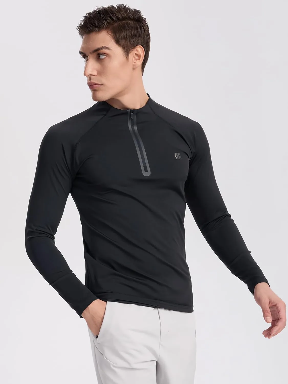 Mens Running Shirts Skinny Moisture Wicking Quarter Zip Pullover Workout Outdoor Sports Golf Pickleball Shirts for Men