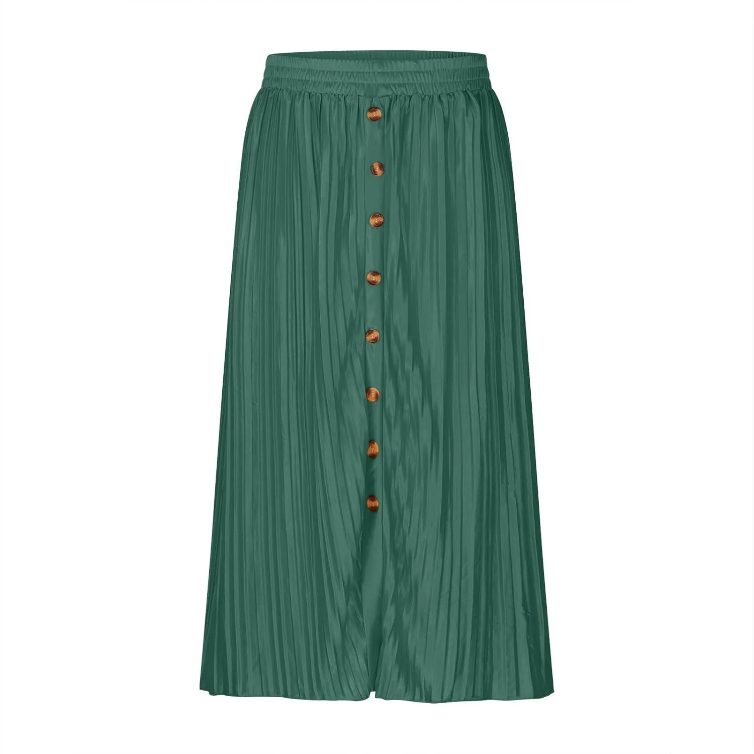 Midi Skirt for Women Summer Vintage Stretch High Waist Button Front A-Line Skirts Casual Solid Flowy Pleated Skirt