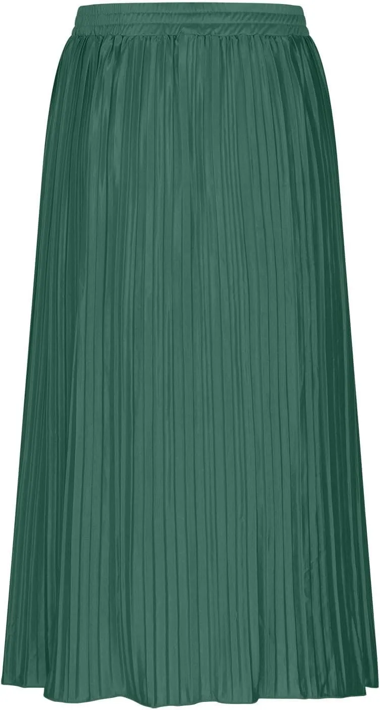Midi Skirt for Women Summer Vintage Stretch High Waist Button Front A-Line Skirts Casual Solid Flowy Pleated Skirt