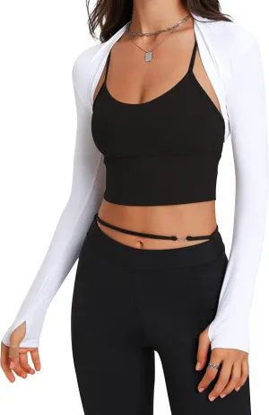 MISSACTIVER Women Workout Long Sleeve Open Front Bolero Athletic Shrug Cardigan Crop Top Arm Sleeve Cooling Shawl Thumb Hole