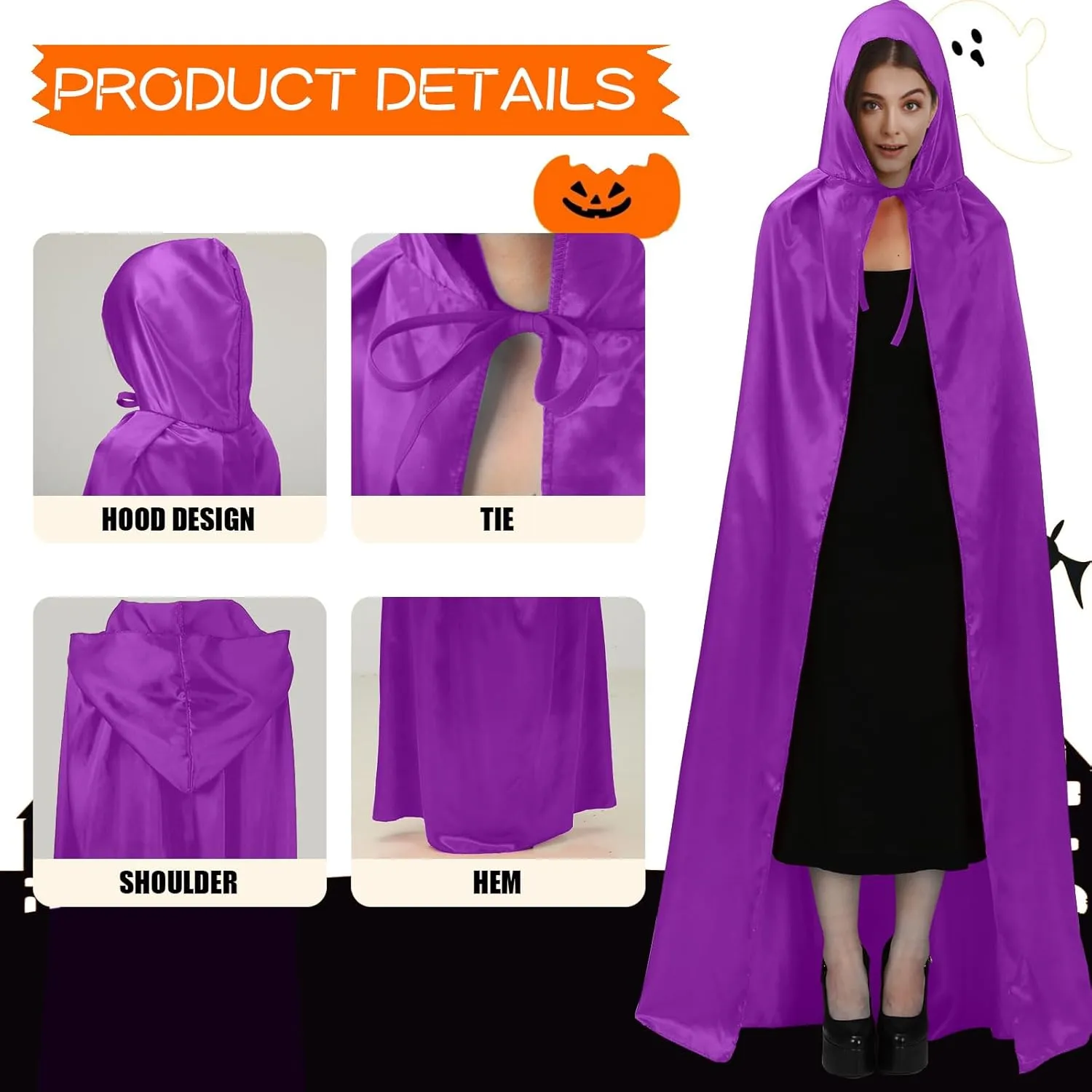 MoDooris 3 Pcs Unisex Hooded Cloak Full-Length Halloween Cosplay Costumes Cape Robe Vampire Witch Cosplay Costume Accessories