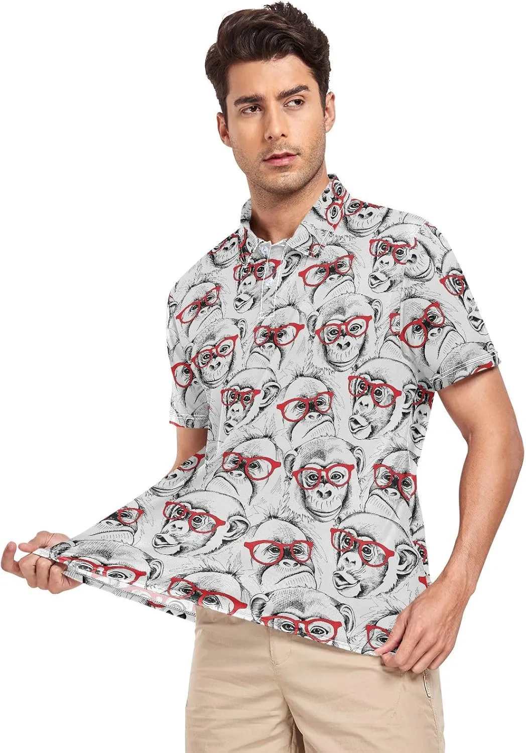 Monkey with Glasses Men's Polo Shirts Short Sleeve Quick Dry Athletic Outdoor Sports Golf Shirts S-XXL