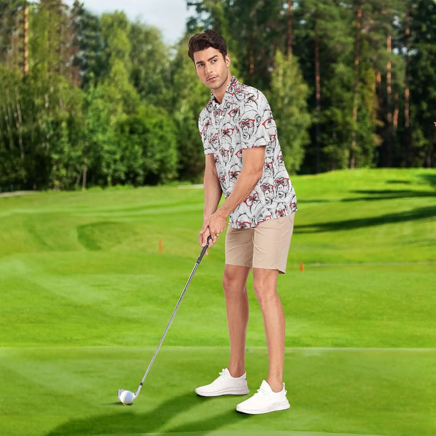 Monkey with Glasses Men's Polo Shirts Short Sleeve Quick Dry Athletic Outdoor Sports Golf Shirts S-XXL