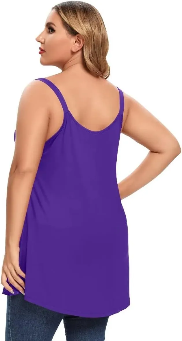 MONNURO Plus Size Camisole V Neck Button Cami Tank Tops Women's Sleeveless T-Shirt Tunics