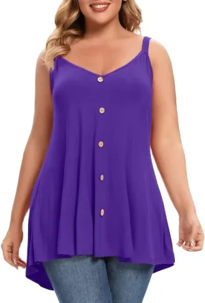 MONNURO Plus Size Camisole V Neck Button Cami Tank Tops Women's Sleeveless T-Shirt Tunics