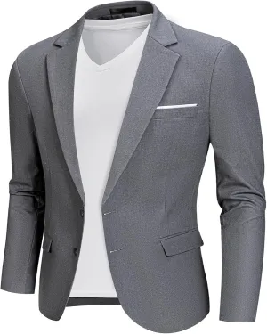 MrSure Mens 2 Buttons Linen Blazer, Casual Sport Coat, Solid Lightweight Suit Jacket for Daily