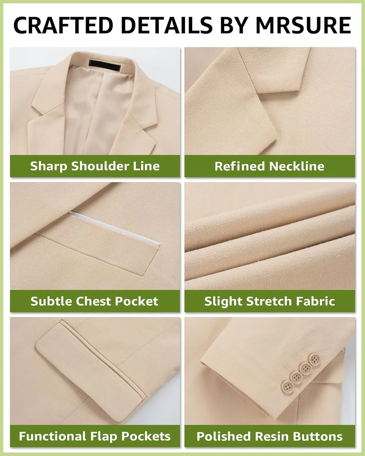 MrSure Mens 2 Buttons Linen Blazer, Casual Sport Coat, Solid Lightweight Suit Jacket for Daily