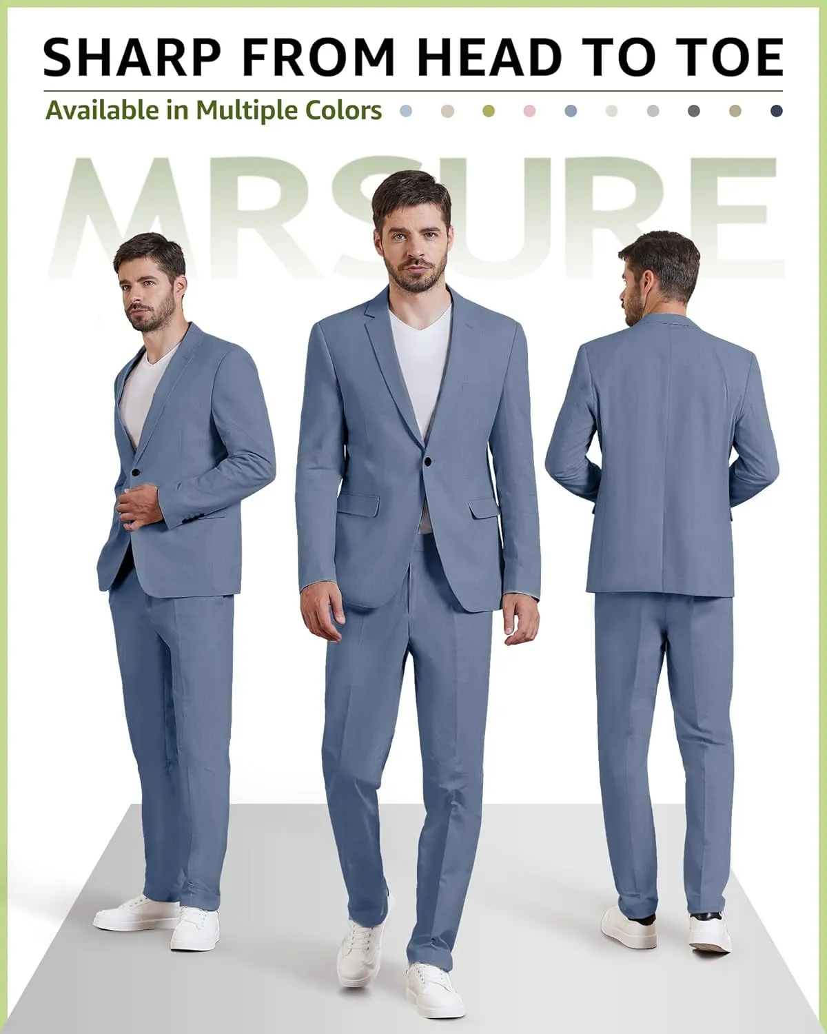 MrSure Mens 2 Piece Regular Fit Linen Suit, Casual Blazer Pants Set, Lightweight Jacket Trouser for Wedding Prom
