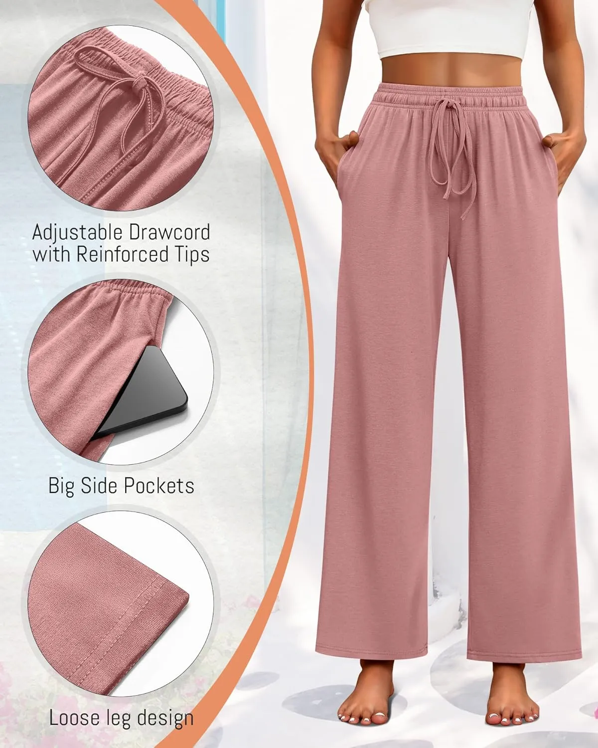 Neer 3 Pack Women's Drawstring Pants Casual Wide Leg Lounge Pants Yoga Sweatpants Loose Summer Comfy Palazzo with Pockets