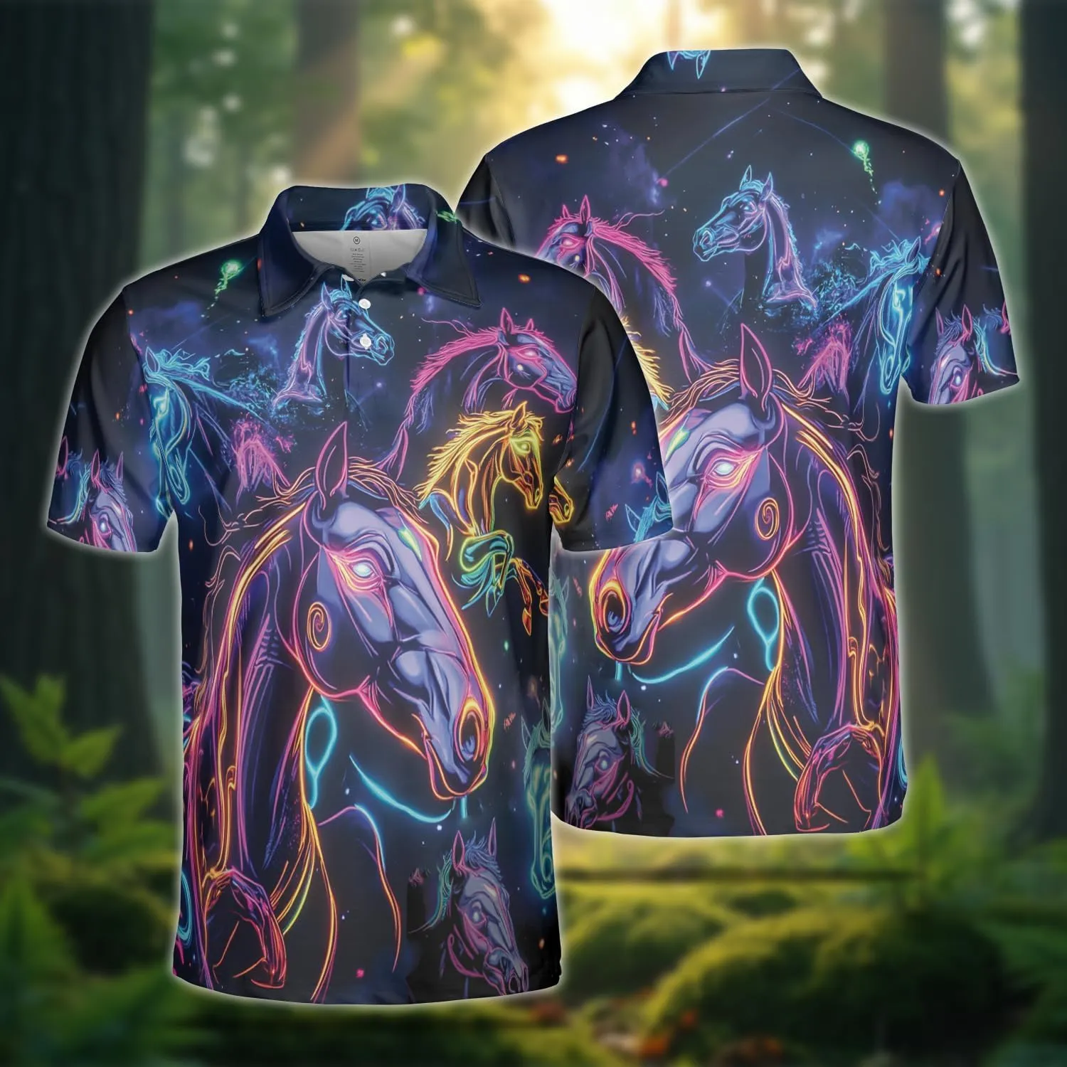 Neon Animal Golf Polo Shirts for Men - Galaxy Space Mens Polo Shirts Short Sleeve Regular Fit Series 131