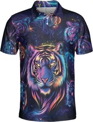 Neon Animal Golf Polo Shirts for Men - Galaxy Space Mens Polo Shirts Short Sleeve Regular Fit Series 131