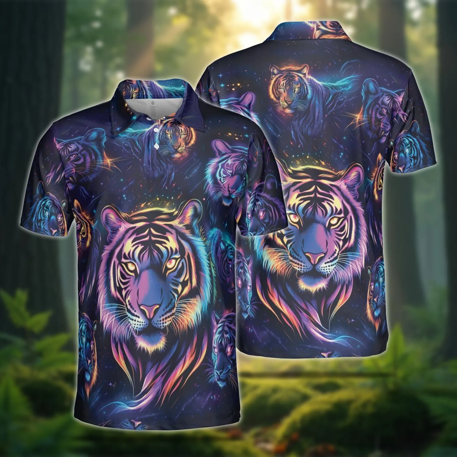 Neon Animal Golf Polo Shirts for Men - Galaxy Space Mens Polo Shirts Short Sleeve Regular Fit Series 131
