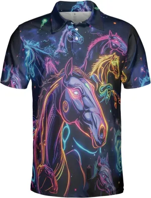Neon Animal Golf Polo Shirts for Men - Galaxy Space Mens Polo Shirts Short Sleeve Regular Fit Series 131