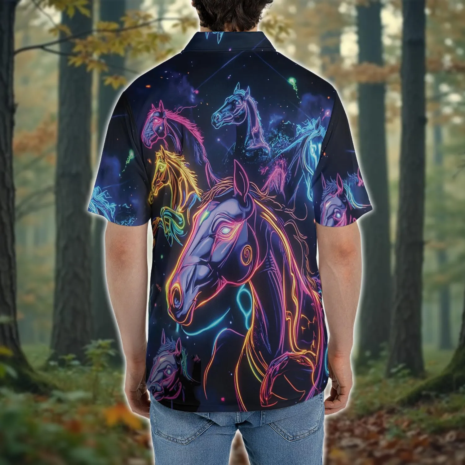 Neon Animal Golf Polo Shirts for Men - Galaxy Space Mens Polo Shirts Short Sleeve Regular Fit Series 131