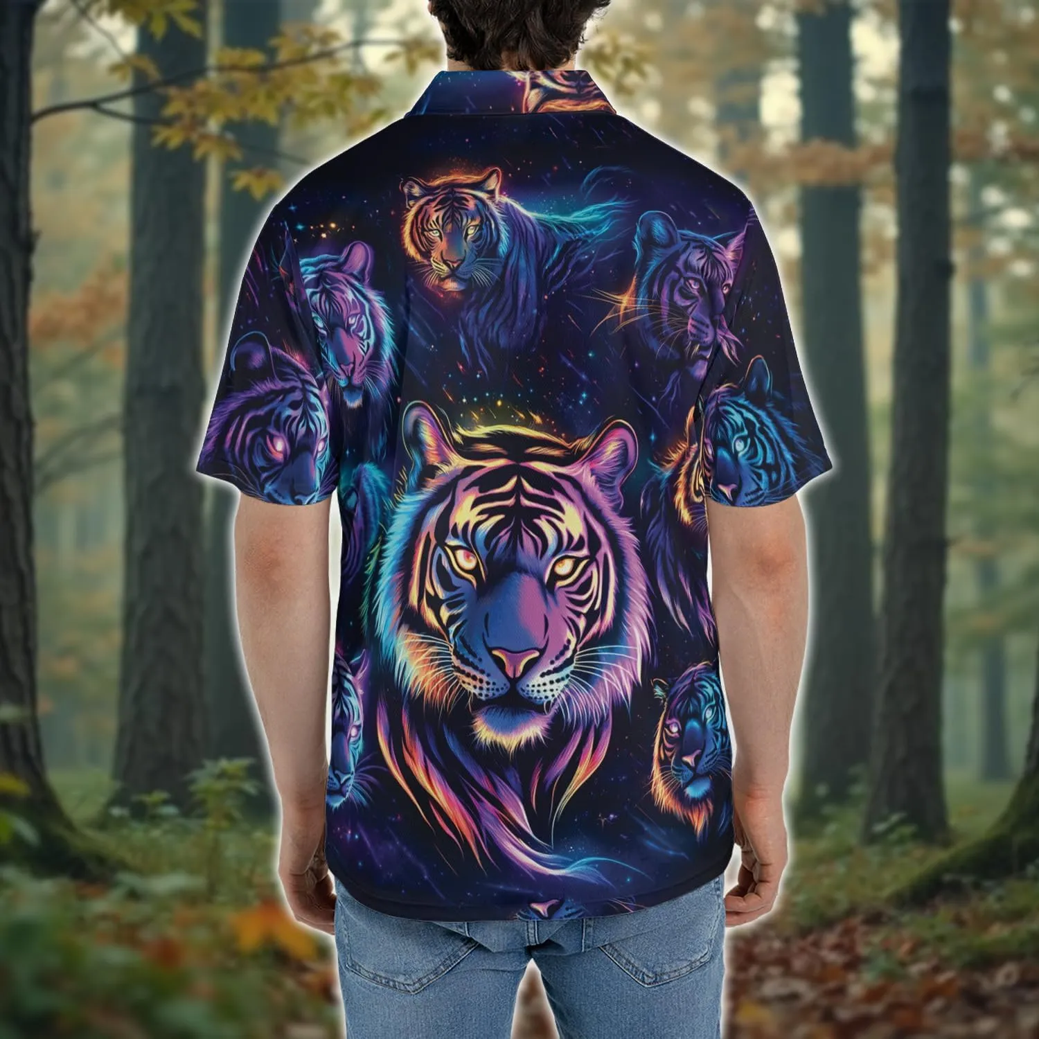 Neon Animal Golf Polo Shirts for Men - Galaxy Space Mens Polo Shirts Short Sleeve Regular Fit Series 131