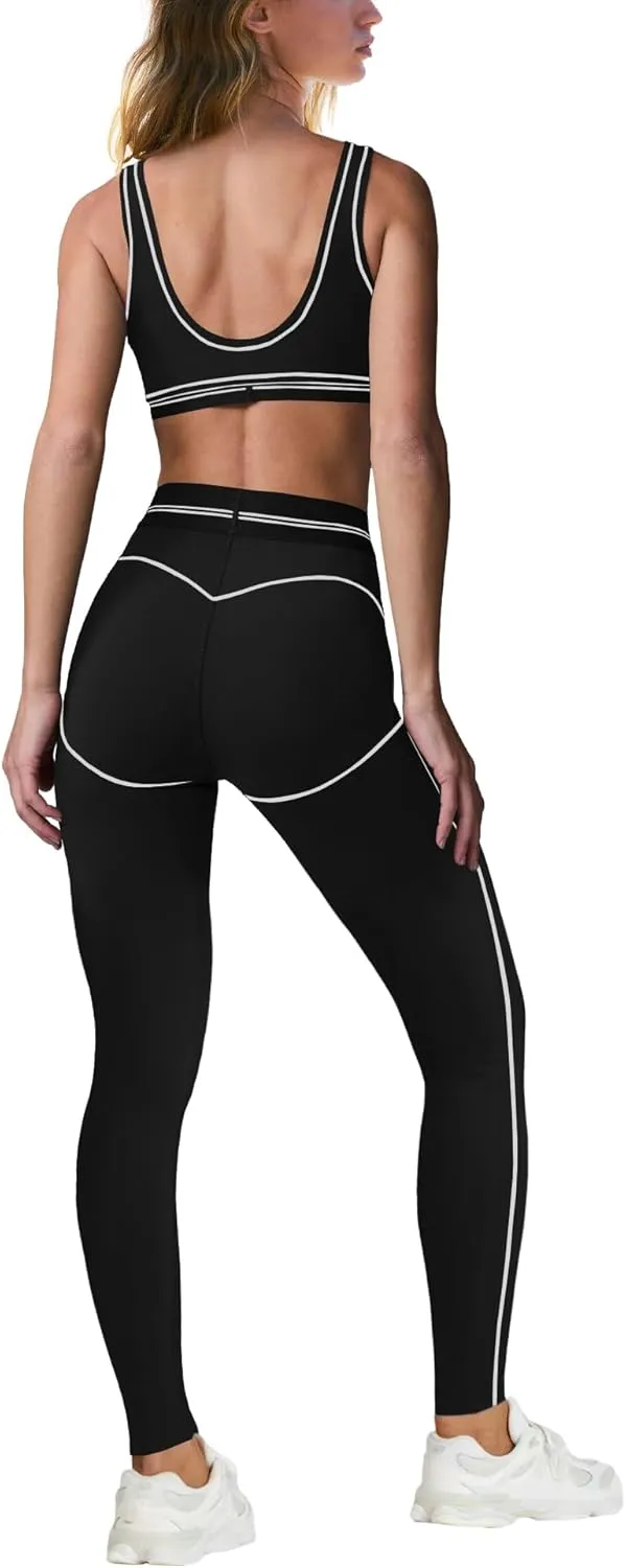 Nirovien Womens 2 Piece Workout Sets Gym Outfits Yoga Clothes Cropped Tank Tops and Activewear Leggings Set