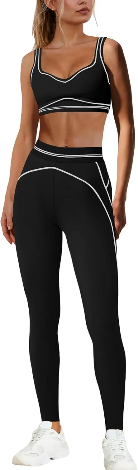 Nirovien Womens 2 Piece Workout Sets Gym Outfits Yoga Clothes Cropped Tank Tops and Activewear Leggings Set