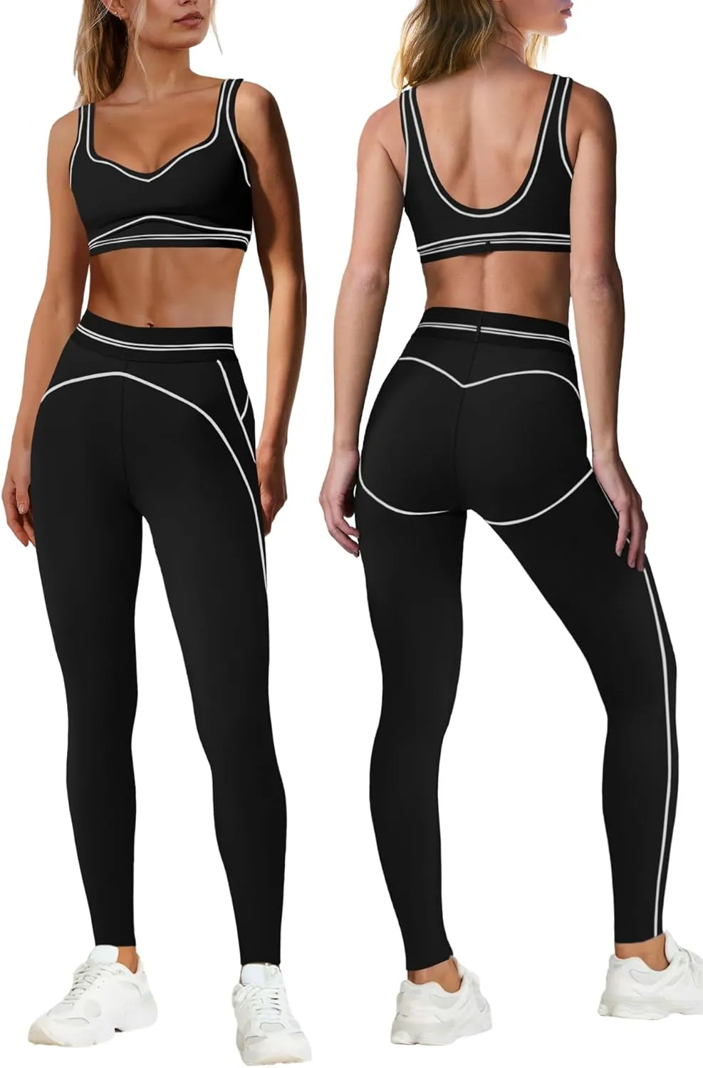Nirovien Womens 2 Piece Workout Sets Gym Outfits Yoga Clothes Cropped Tank Tops and Activewear Leggings Set
