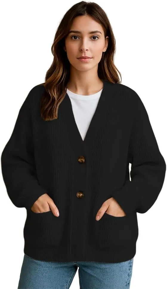 Noni Women's Fashion Button Long Sleeve Cardigan Lightweight Loose Cardigan with Pockets