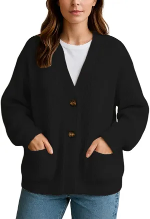 Noni Women's Fashion Button Long Sleeve Cardigan Lightweight Loose Cardigan with Pockets