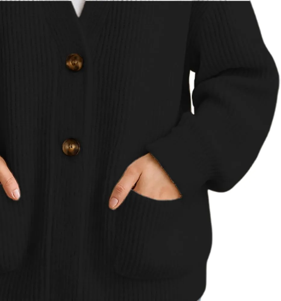 Noni Women's Fashion Button Long Sleeve Cardigan Lightweight Loose Cardigan with Pockets