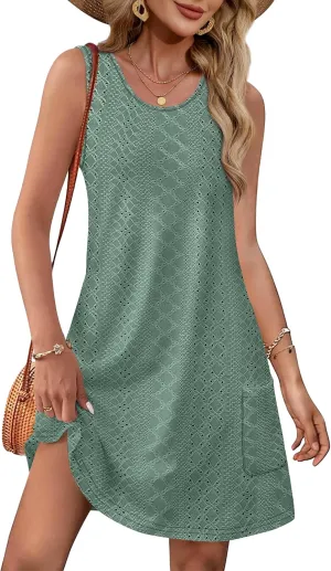 OFEEFAN Summer Dresses for Women Casual Sundress with Pocket Beach Cover Up Swimsuit