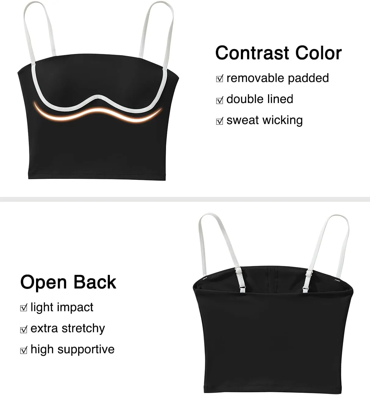 OMKAGI Womens Workout Tank Tops Adjustable Strap Longline Sports Bra Padded Sleeveless Top