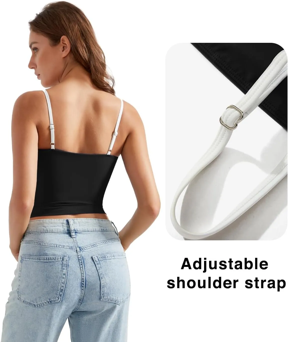 OMKAGI Womens Workout Tank Tops Adjustable Strap Longline Sports Bra Padded Sleeveless Top