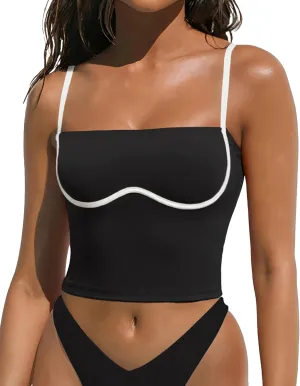 OMKAGI Womens Workout Tank Tops Adjustable Strap Longline Sports Bra Padded Sleeveless Top