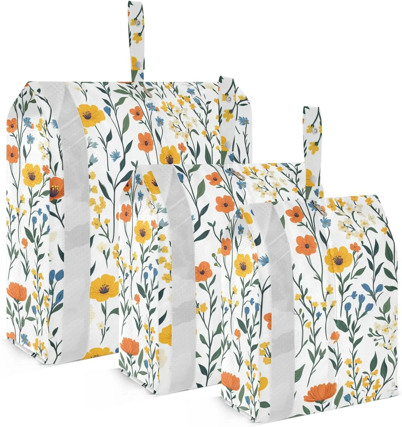 Orange and Yellow Plant 3 Set Packing Travel Organizer With Zipper Garment Bag Closet Storage Travel Storage Bag Organizer For Travel