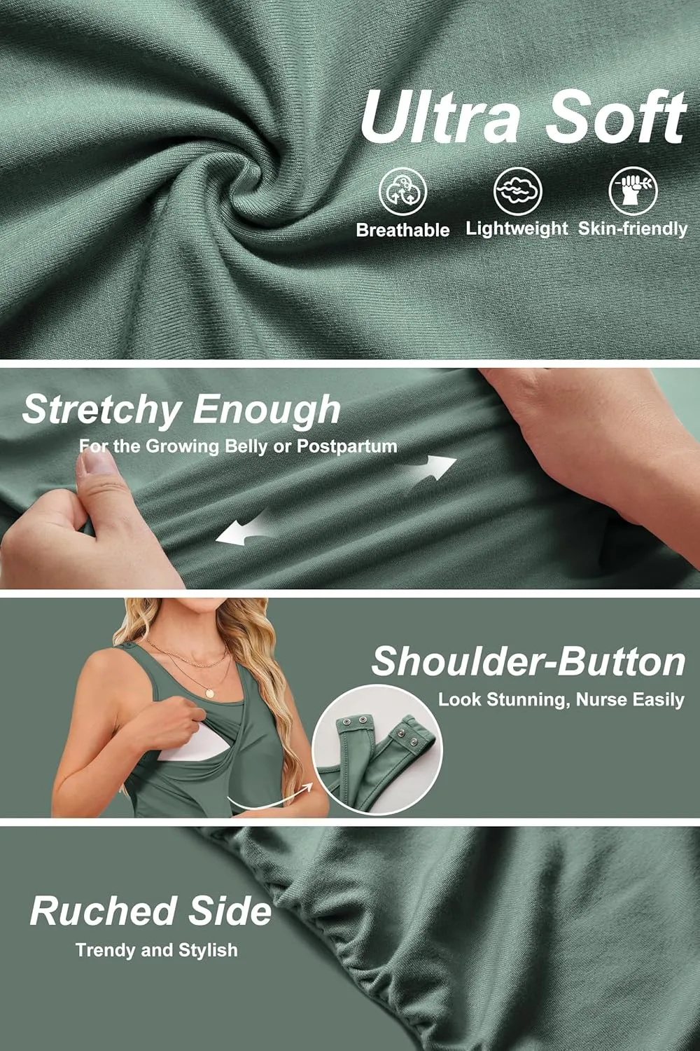 OUGES 2025 Womens Maternity Nursing Tank Tops Summer Scoop Neck Ruched Side Sleeveless Maternity Shirts Pregnancy Clothes