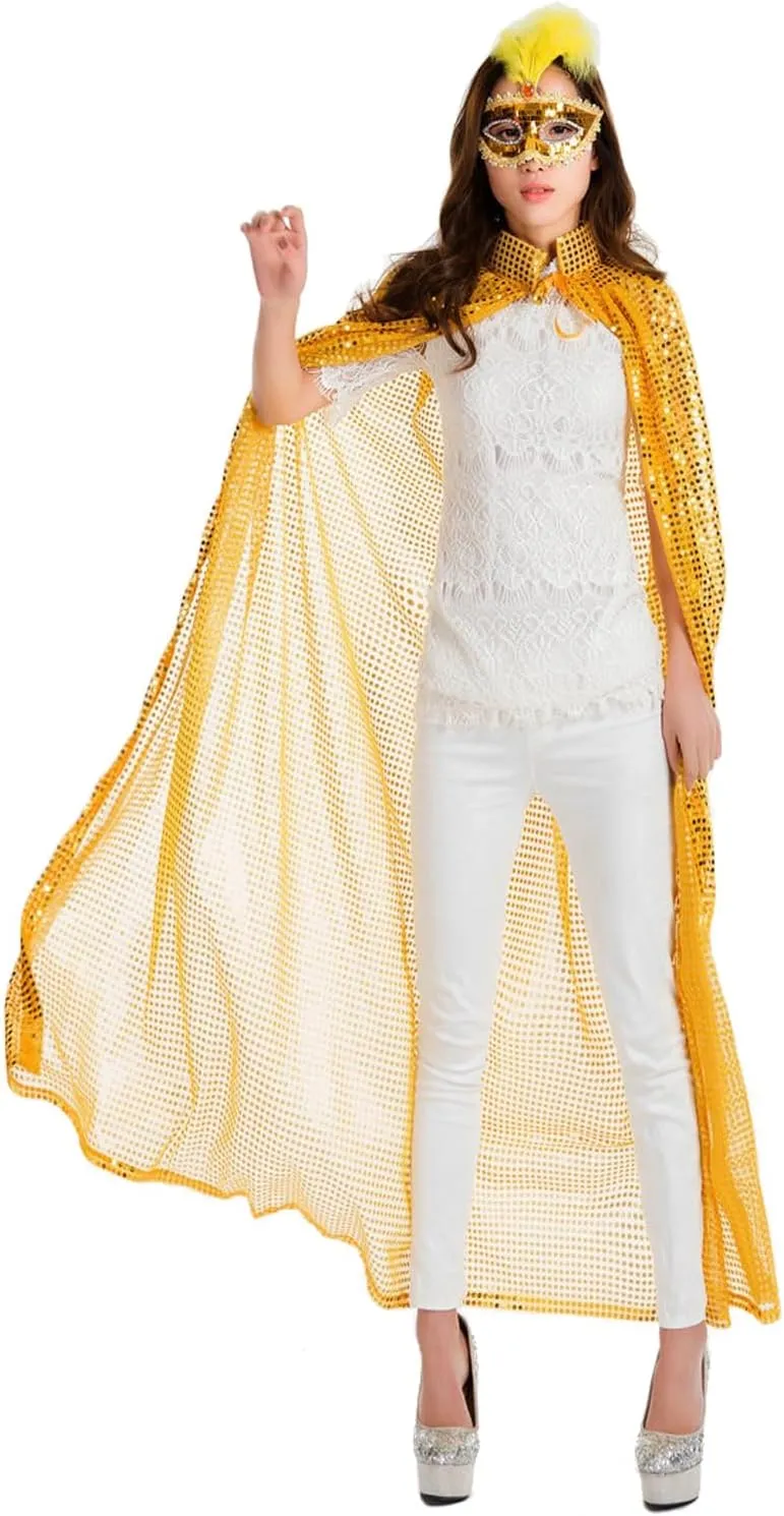 OurLore Ladies Cloaks Full Length Colored Sequins Goddess Cape Halloween Christmas Outerwear