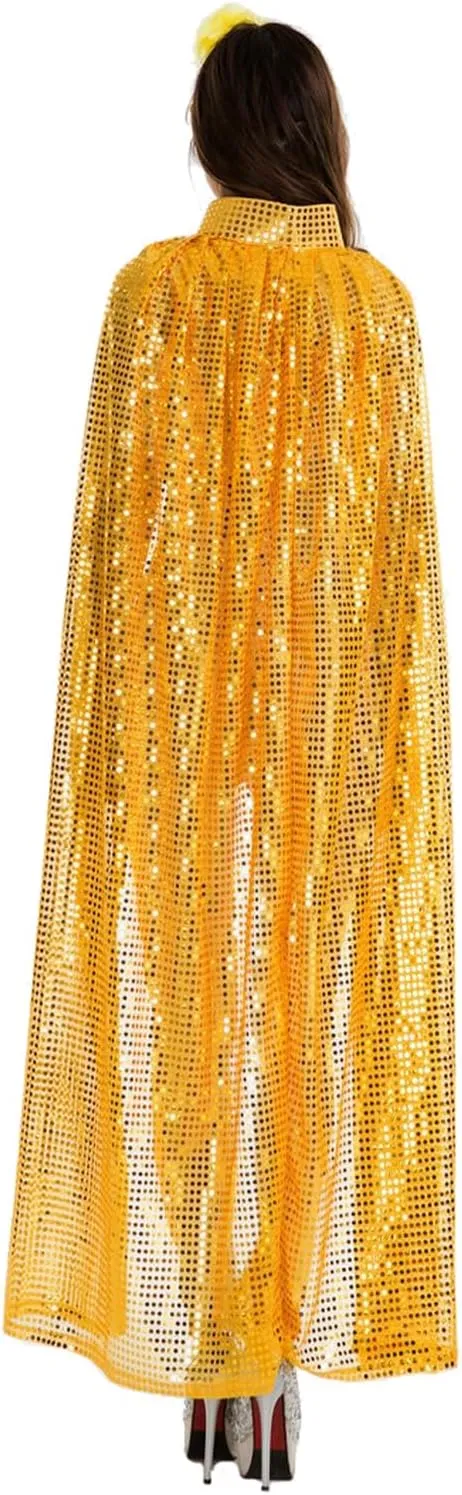OurLore Ladies Cloaks Full Length Colored Sequins Goddess Cape Halloween Christmas Outerwear