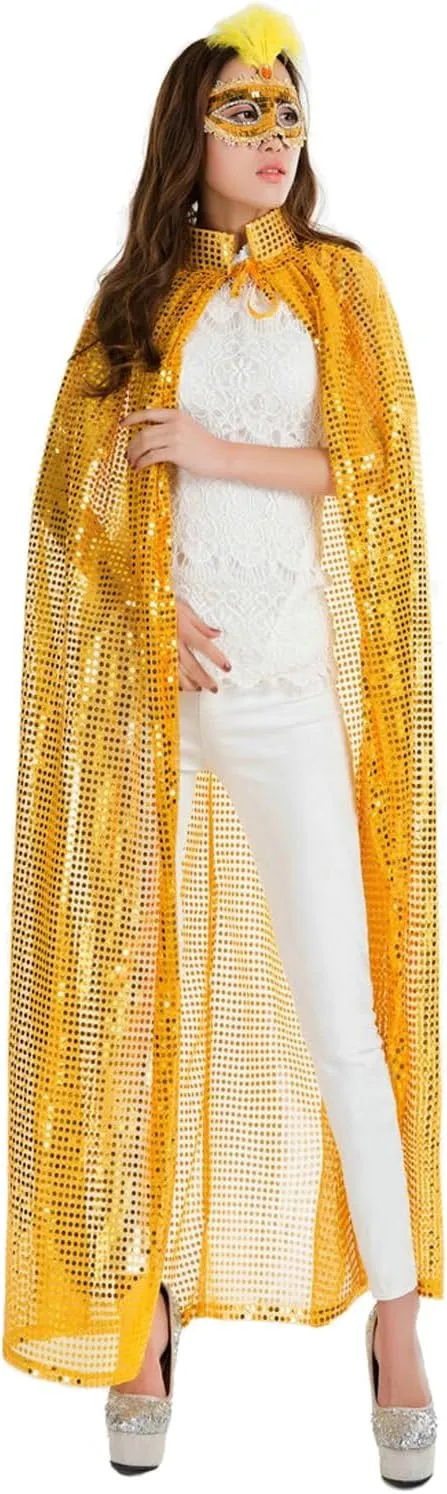OurLore Ladies Cloaks Full Length Colored Sequins Goddess Cape Halloween Christmas Outerwear