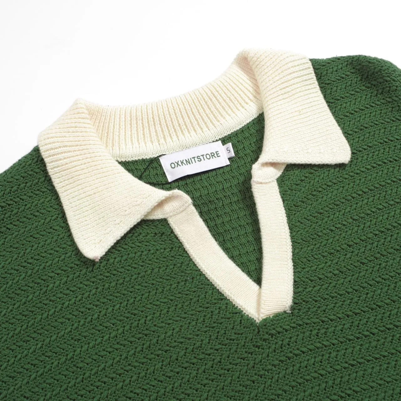 OXKNIT Mens Knit Polo Shirts Vintage Short Sleeve Golf Shirts Textured Retro Poloshirt White V-Neck