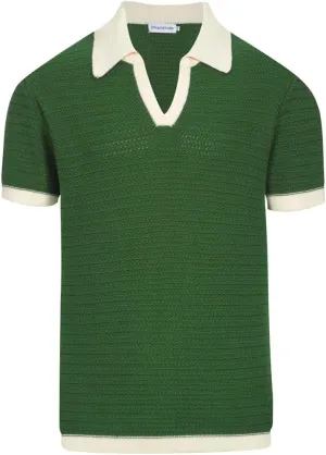 OXKNIT Mens Knit Polo Shirts Vintage Short Sleeve Golf Shirts Textured Retro Poloshirt White V-Neck