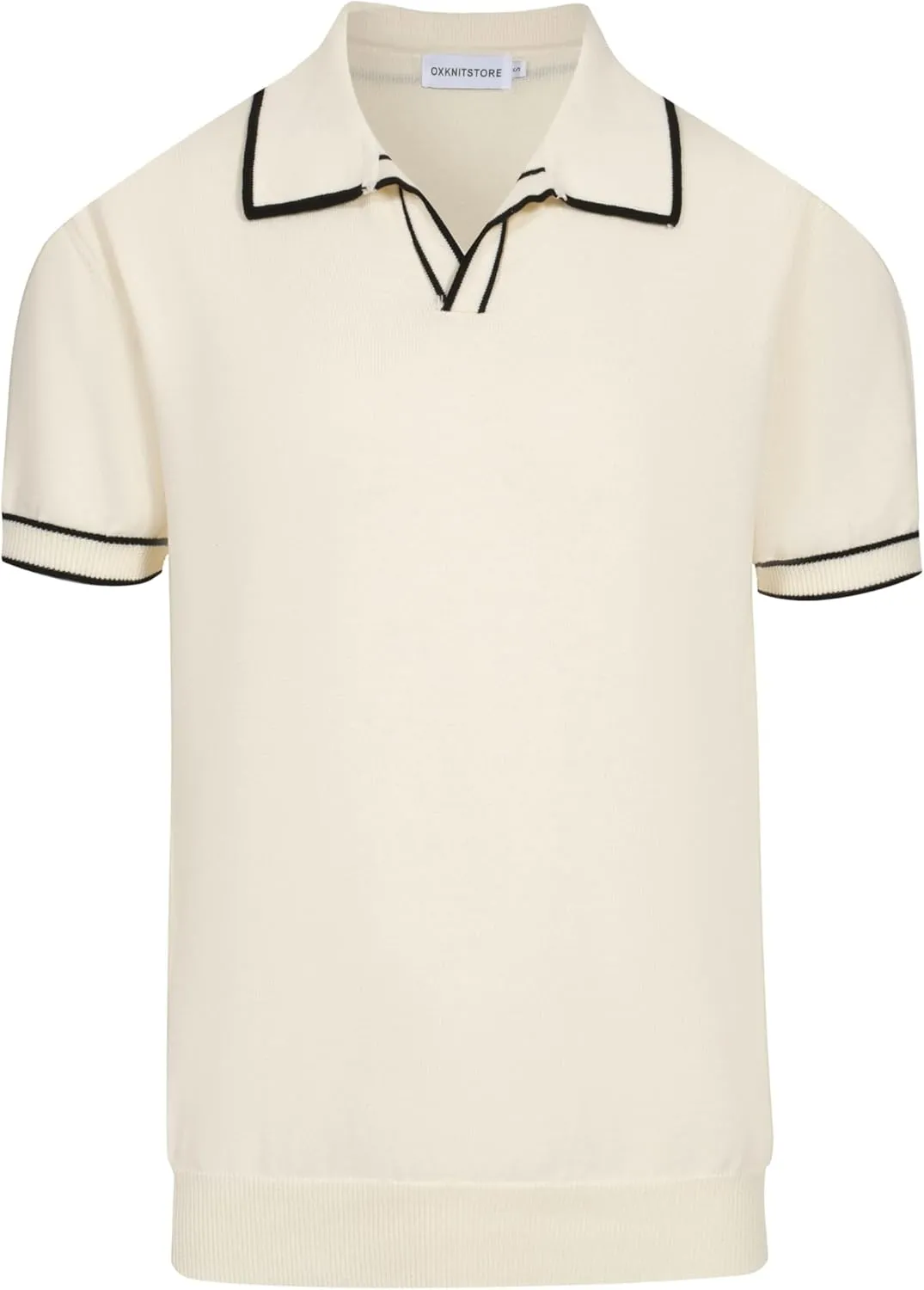 OXKNIT Mens Polo Shirts Short Sleeve Casual Knit Polo Shirt Vintage Golf T Shirts Tops with Black Stripe