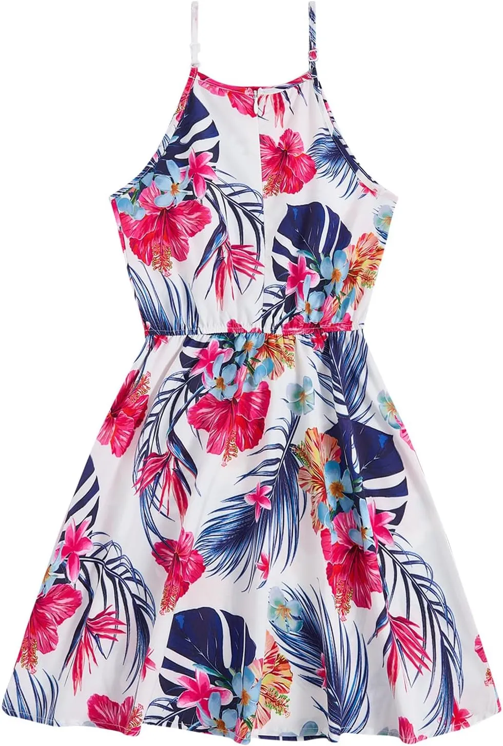 OYOANGLE Girl's Casual Boho Floral Print Sleeveless A-Line Swing Cami Hawaiian Dress Sundress