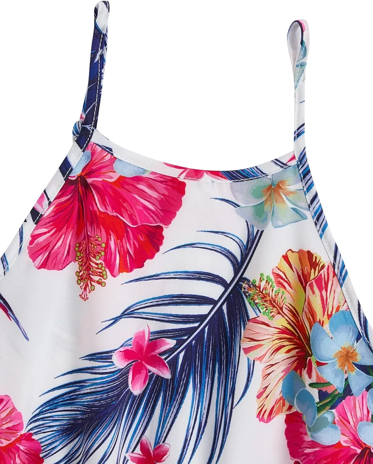 OYOANGLE Girl's Casual Boho Floral Print Sleeveless A-Line Swing Cami Hawaiian Dress Sundress