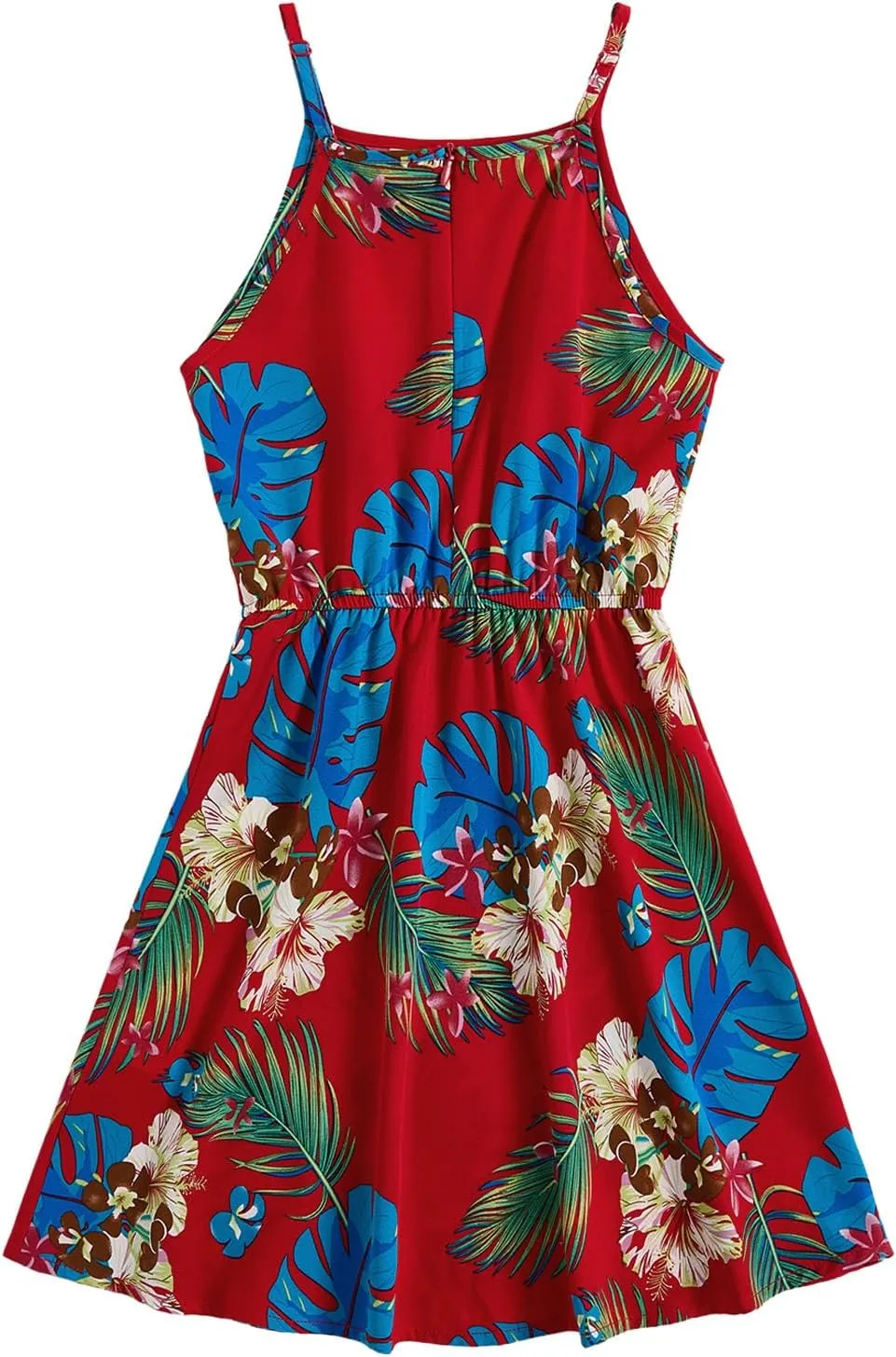 OYOANGLE Girl's Casual Boho Floral Print Sleeveless A-Line Swing Cami Hawaiian Dress Sundress