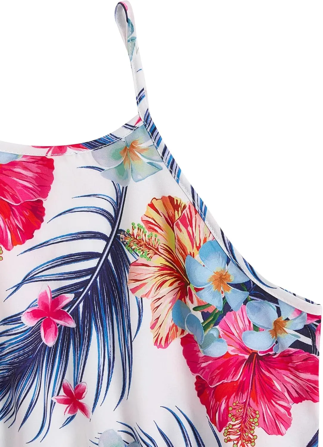OYOANGLE Girl's Casual Boho Floral Print Sleeveless A-Line Swing Cami Hawaiian Dress Sundress