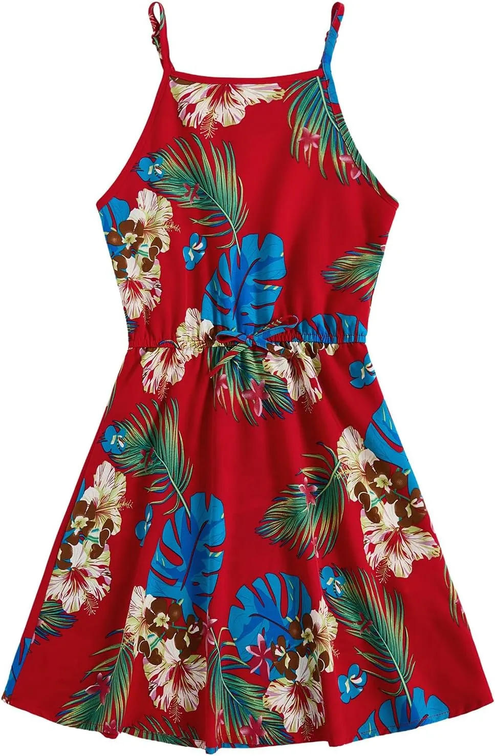 OYOANGLE Girl's Casual Boho Floral Print Sleeveless A-Line Swing Cami Hawaiian Dress Sundress