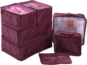 Packing Organizers 7pcs Packing Cubes Travel Essential Bags-in-Bag Luggage Packing Organisers Value Set Suitcase Organiser Cubes Storage Bags Luggage Pouches (Dark red)