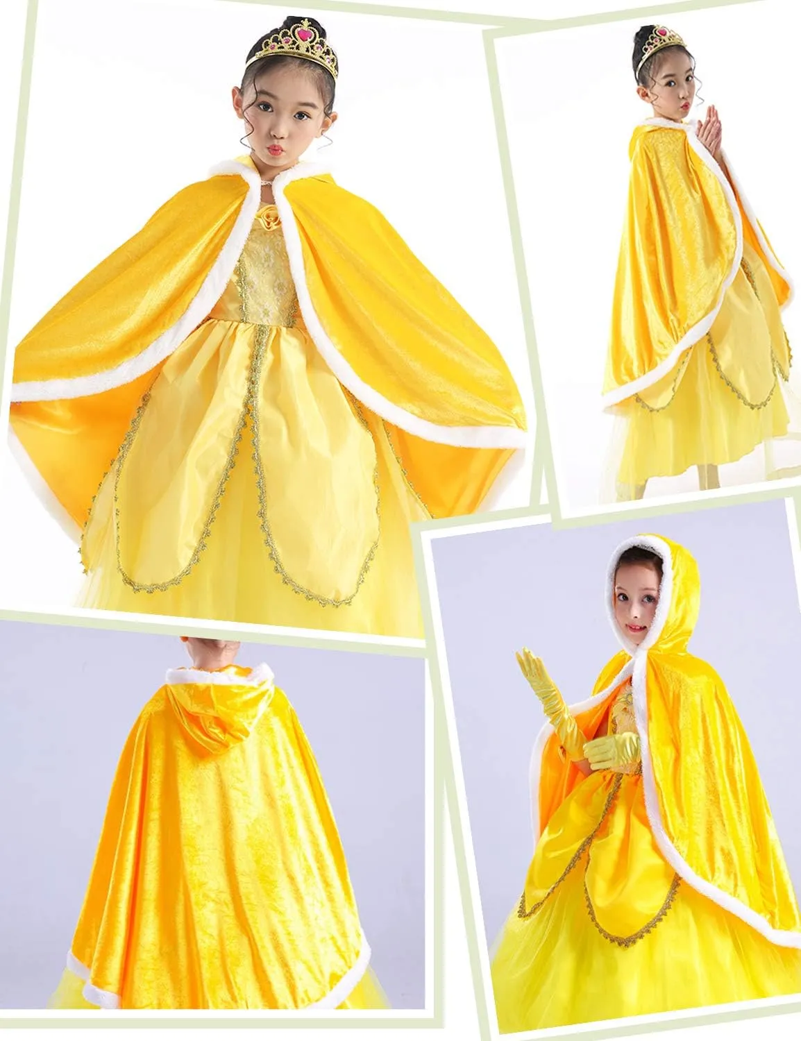 Party Chili Fur Princess Hooded Cape Cloaks Costume for Girls Dress Up