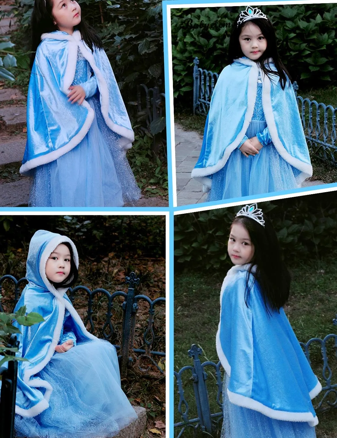 Party Chili Fur Princess Hooded Cape Cloaks Costume for Girls Dress Up