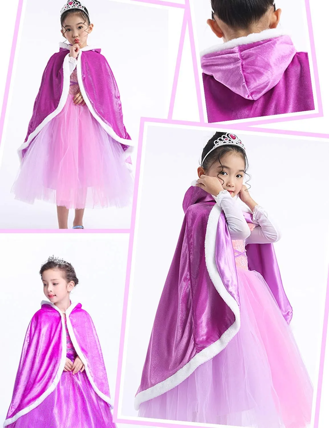 Party Chili Fur Princess Hooded Cape Cloaks Costume for Girls Dress Up