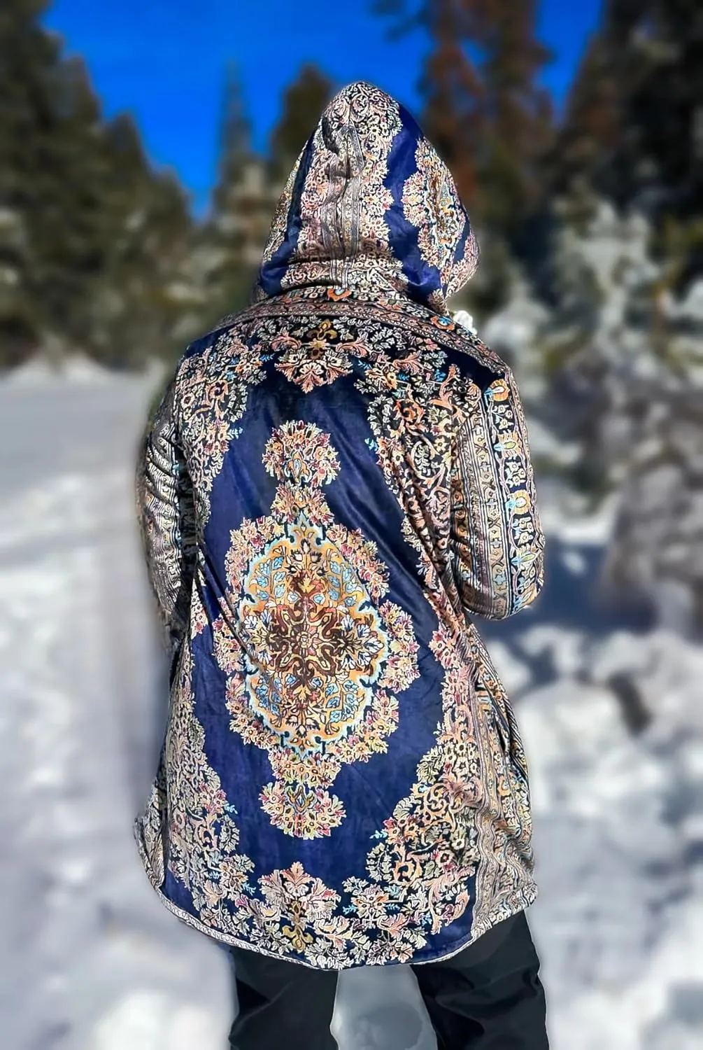 Persian Carpet Cuddle Cloak - Unisex Sherpa Lined Hooded Cloak, Minky Festival Coat, Rave Jacket for Men & Women