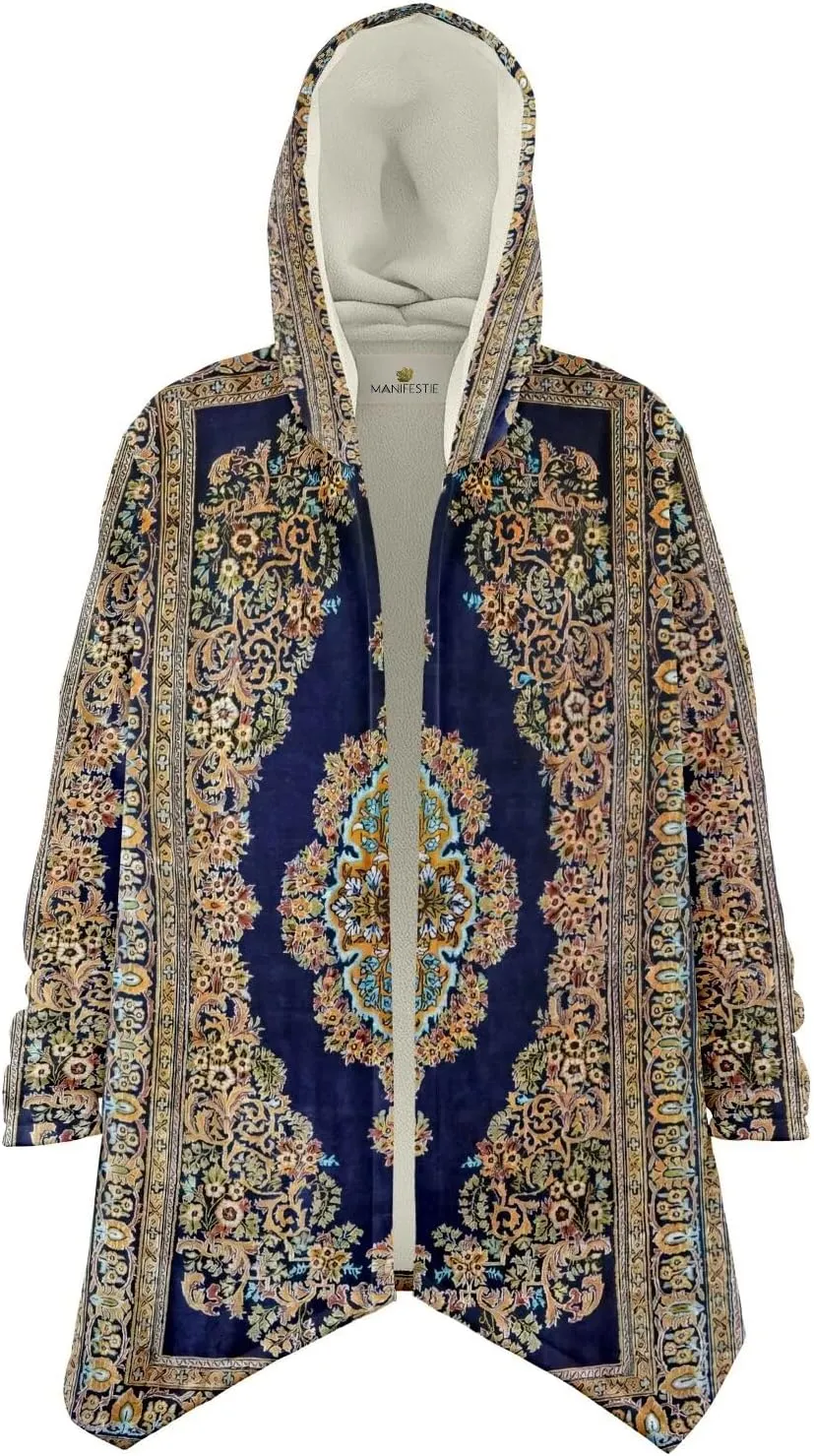 Persian Carpet Cuddle Cloak - Unisex Sherpa Lined Hooded Cloak, Minky Festival Coat, Rave Jacket for Men & Women