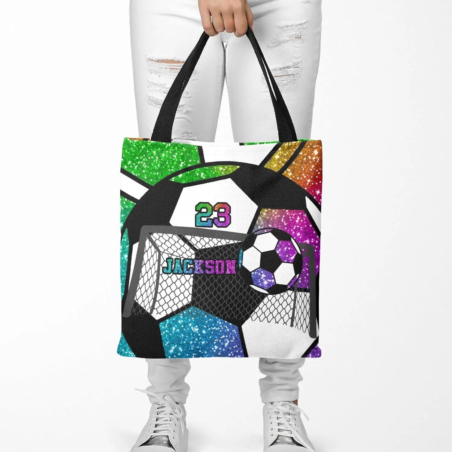 Personalized Name Gym Sport Soccer Ball Red Handbag Gift Bags Christmas Treat Bags for Holiday Party Gift Bags