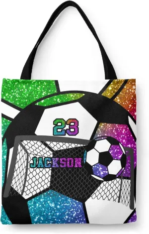 Personalized Name Gym Sport Soccer Ball Red Handbag Gift Bags Christmas Treat Bags for Holiday Party Gift Bags